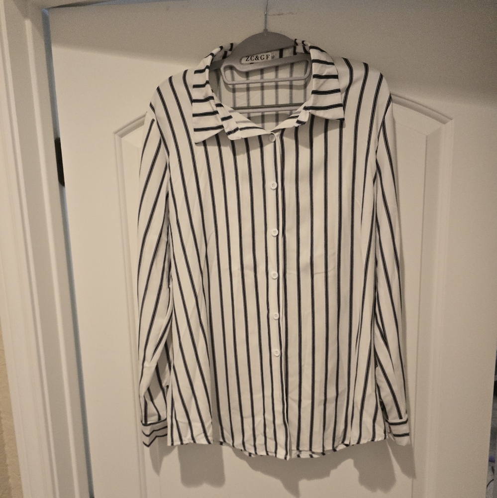Black and White Striped Button-Up Shirt